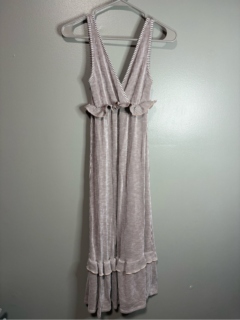 Caution to the Wind Striped Ruffle Maxi Dress – Size Small